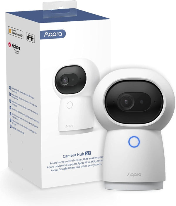 Aqara 2K Security Indoor Camera Hub G3, AI Facial and Gesture Recognition, Infrared Remote Control, 360° Viewing Angle via Pan and Tilt, Works with Alexa, HomeKit Secure Video, Google Assistant, IFTTT - SMART HOME SHOP