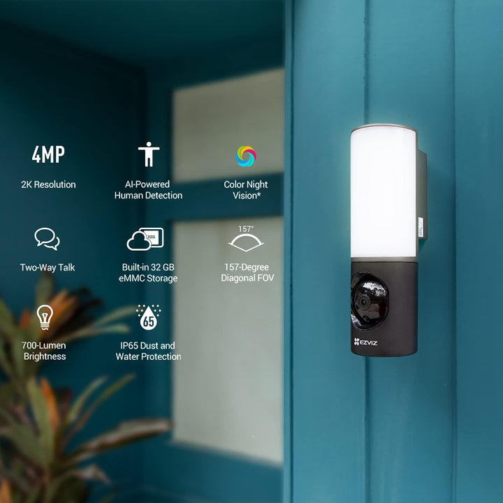 EZVIZ 2K+ Smart Outdoor Security Camera with Floodlight, Built-in 32G Storage, Colour Night Vision, Siren & Light Alarm, AI Human Detection, Two-Way Talk, Waterproof, Hardwired Installation (LC3) - SMART HOME SHOP