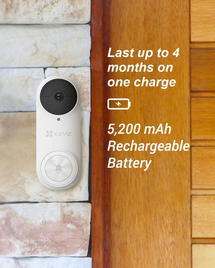 EZVIZ 2K Wireless Video Doorbell, Battery-Powered, 4-Month Battery Life, Multiple Ringtones, Anti-Tamper Alarm, AI Human Detection, Two Way Talk, Weatherproof, Simple Self-Installation (DB2 kit) - SMART HOME SHOP