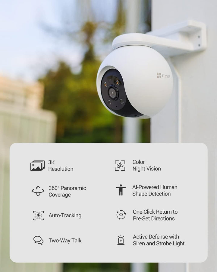 EZVIZ 360 Outdoor Auto-Zoom Tracking Security Camera, 3K, 12 Pre-Set dots Tracking,Waving-Hand Recognition, Color Night Vision, AI-Powered Person & Vehicle Detection, Two-Way Talk | H8 Pro 3K - SMART HOME SHOP