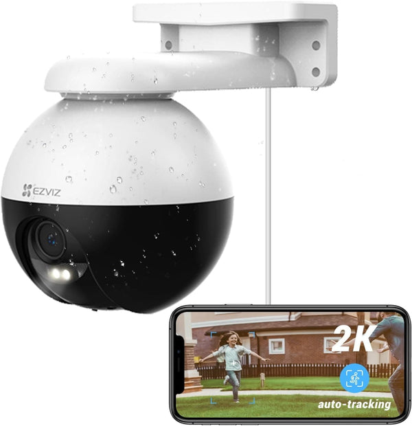 EZVIZ Outdoor Auto-Tracking Camera, 2K, 12 Pre-Set dots Tracking,360° Visual Coverage, Waterproof, Color Night Vision, AI-Powered Person and Vehicle Detection,Two-Way Talk| C8W Pro 2K (6mm)
