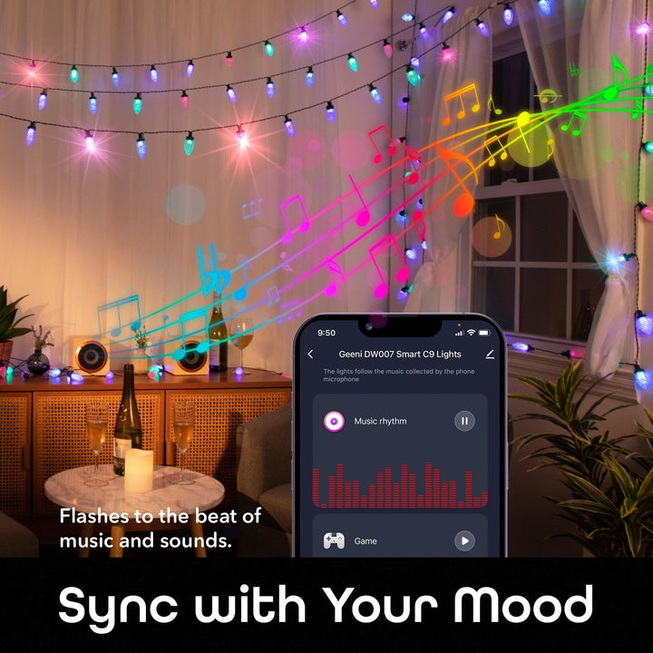 Geeni Indoor/Outdoor Waterproof C9 String Lights (50 ft.) - SMART HOME SHOP
