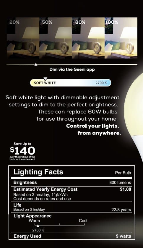 Geeni Lux A19 Smart Bulb - Warm White (3-Pack) - SMART HOME SHOP