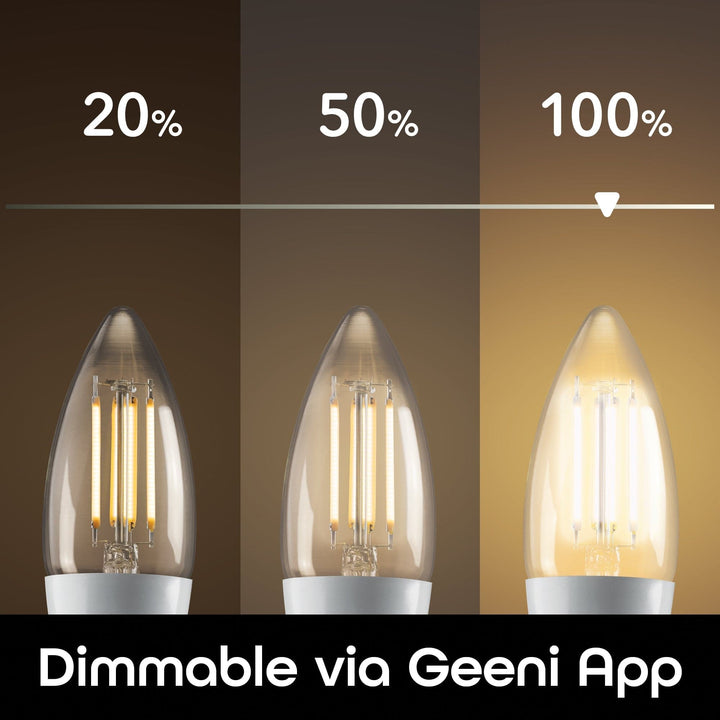 Geeni Lux E12/B11 Filament Smart Bulb - Warm White (4-Pack) - SMART HOME SHOP