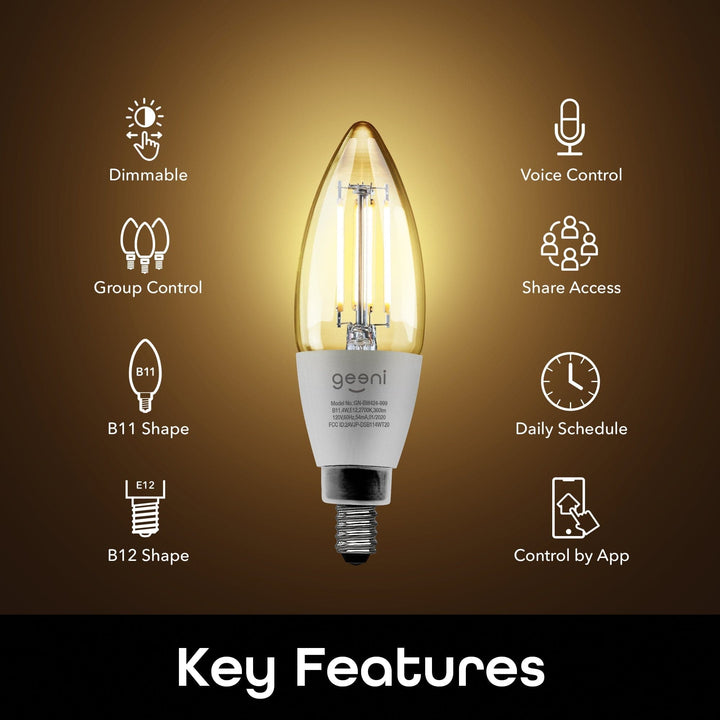 Geeni Lux E12/B11 Filament Smart Bulb - Warm White (4-Pack) - SMART HOME SHOP