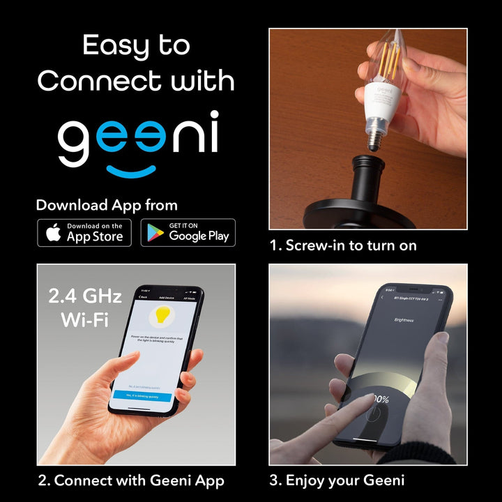 Geeni Lux E12/B11 Filament Smart Bulb - Warm White (4-Pack) - SMART HOME SHOP