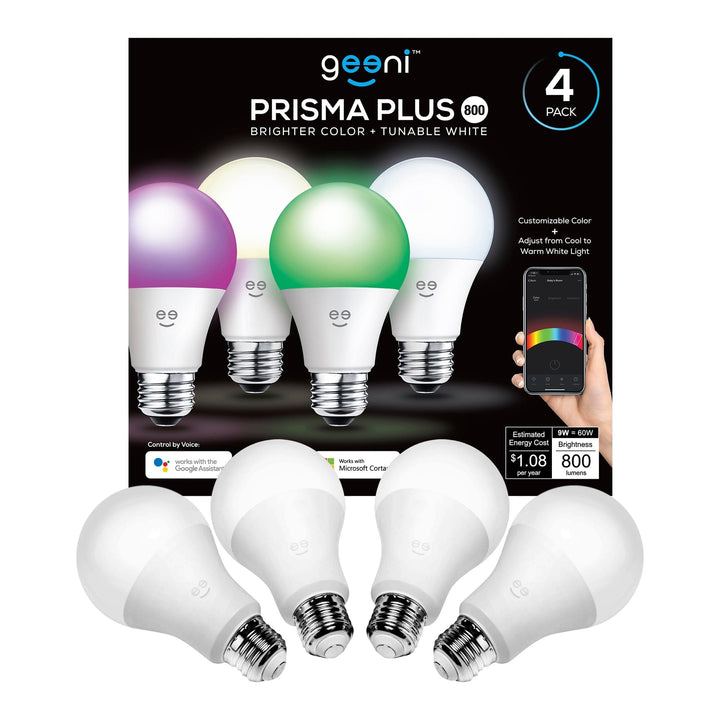 Geeni Prisma Plus 800 A19 Smart Bulb - Multicolor and Tunable (4-Pack) - SMART HOME SHOP