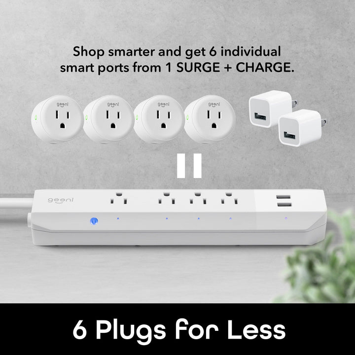 Geeni Surge 4 Outlet, 2 USB Surge Protector Strip - SMART HOME SHOP