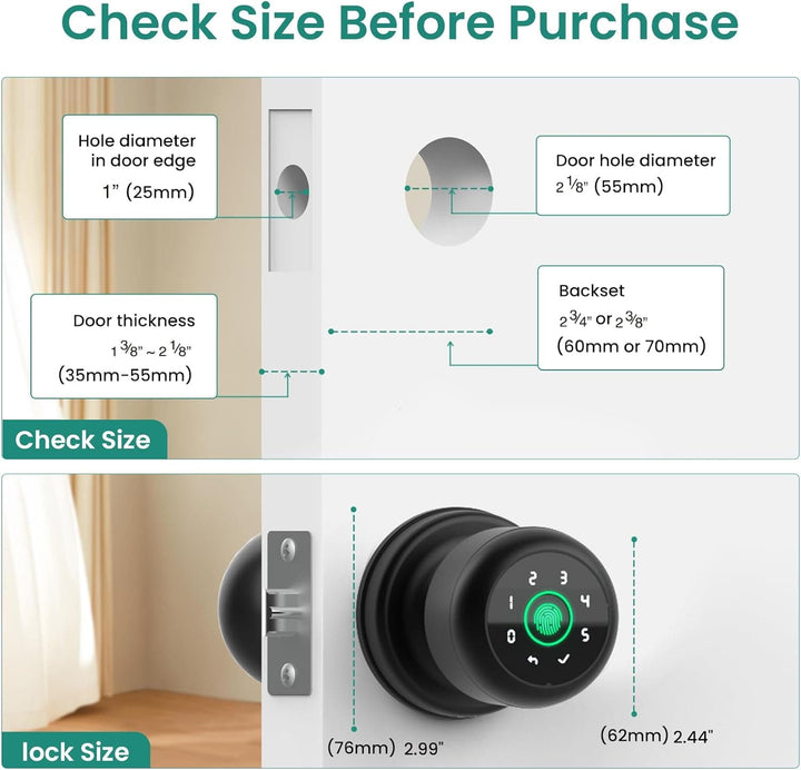 GHome 4 in 1 Smart Fingerprint Door Knob with Keypad Door Lock, Biometric Smart Door Knobs & App Control, Keyless Entry Door Lock Great for Home, Bedroom, Apartment Offices and Garages - SMART HOME SHOP