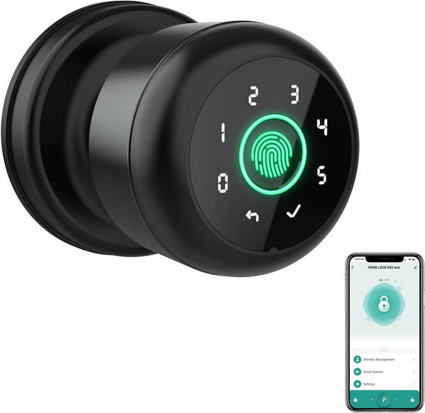 GHome 4 in 1 Smart Fingerprint Door Knob with Keypad Door Lock, Biometric Smart Door Knobs & App Control, Keyless Entry Door Lock Great for Home, Bedroom, Apartment Offices and Garages - SMART HOME SHOP