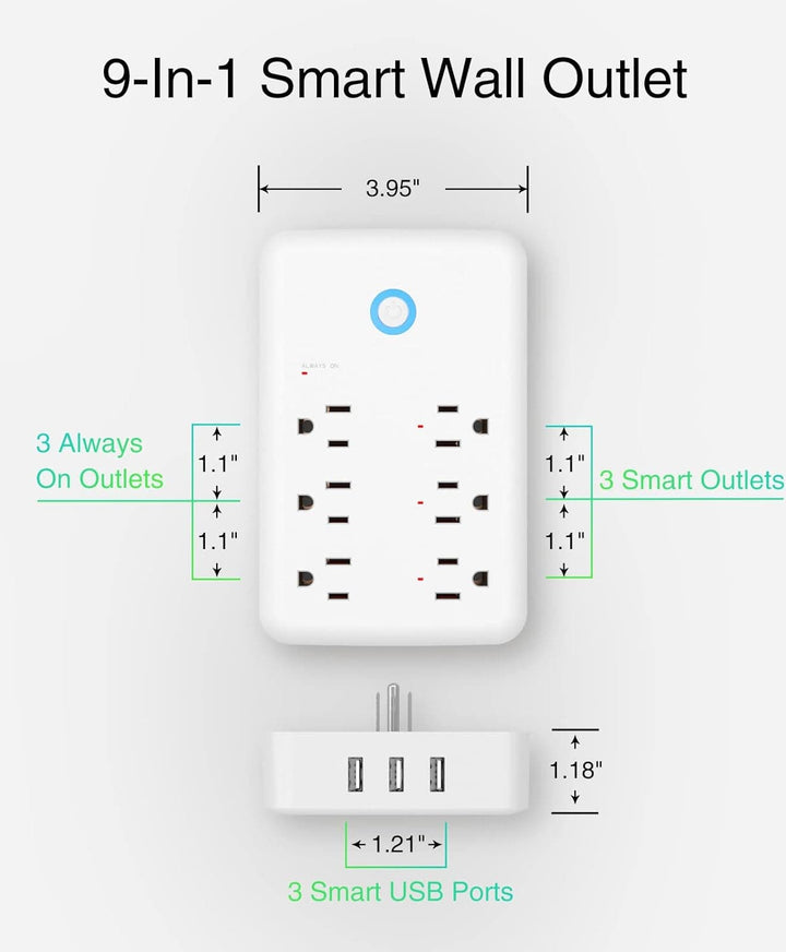 GHome Smart Plug Outlet Extender, Surge Protector with 3 Individually Controlled Smart Outlets and 3 Smart USB Ports, Works with Alexa Google Home, Wall Adapter Plug for APP Control,15A/1800W - SMART HOME SHOP