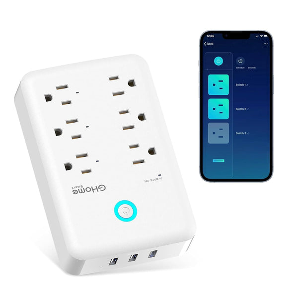 GHome Smart Plug Outlet Extender, Surge Protector with 3 Individually Controlled Smart Outlets and 3 Smart USB Ports, Works with Alexa Google Home, Wall Adapter Plug for APP Control,15A/1800W - SMART HOME SHOP