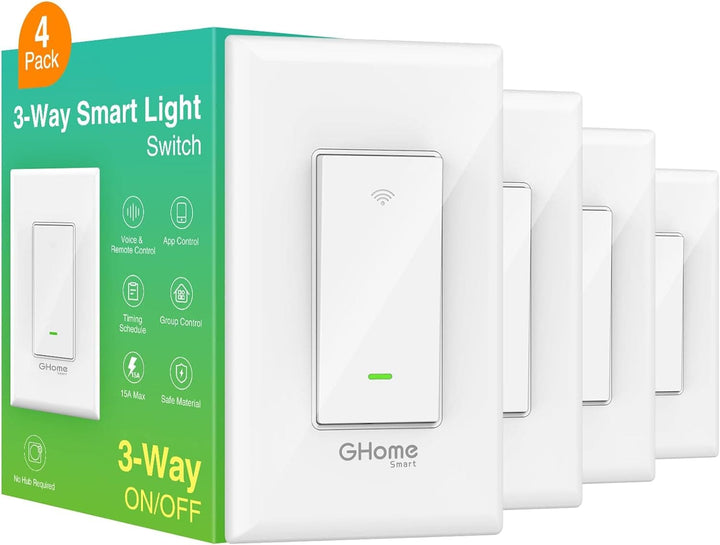GHome Smart Switch, 2.4Ghz Wi-Fi Light Switch Compatible with Alexa, Google Home, Neutral Wire Required, Single-Pole,UL Certified,Voice Control and Timer,No Hub Required, 4Pack, White - SMART HOME SHOP