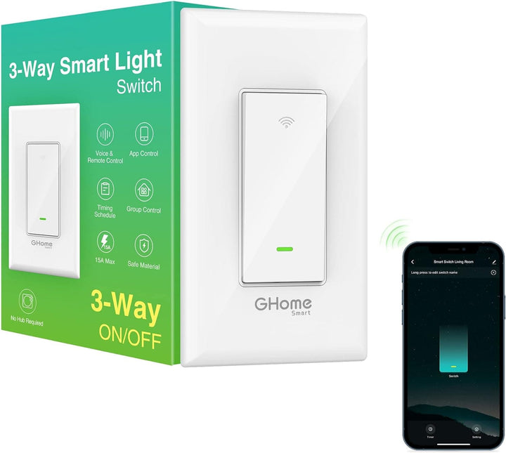 GHome Smart Switch, 2.4Ghz Wi-Fi Light Switch Compatible with Alexa, Google Home, Neutral Wire Required, Single-Pole,UL Certified,Voice Control and Timer,No Hub Required, 4Pack, White - SMART HOME SHOP