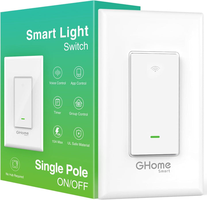 GHome Smart Switch, 2.4Ghz Wi-Fi Light Switch Compatible with Alexa, Google Home, Neutral Wire Required, Single-Pole,UL Certified,Voice Control and Timer,No Hub Required, 4Pack, White - SMART HOME SHOP