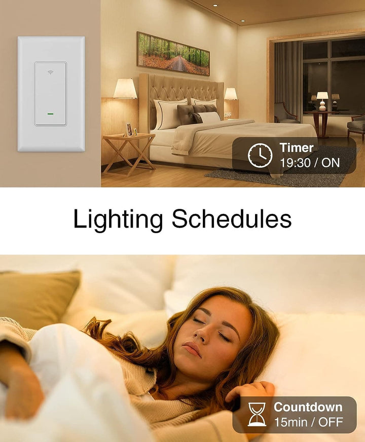 GHome Smart Switch, 2.4Ghz Wi-Fi Light Switch Compatible with Alexa, Google Home, Neutral Wire Required, Single-Pole,UL Certified,Voice Control and Timer,No Hub Required, 4Pack, White - SMART HOME SHOP