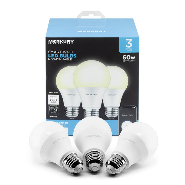 Merkury Innovations A19 White Bulb 60W 3-Pack - SMART HOME SHOP