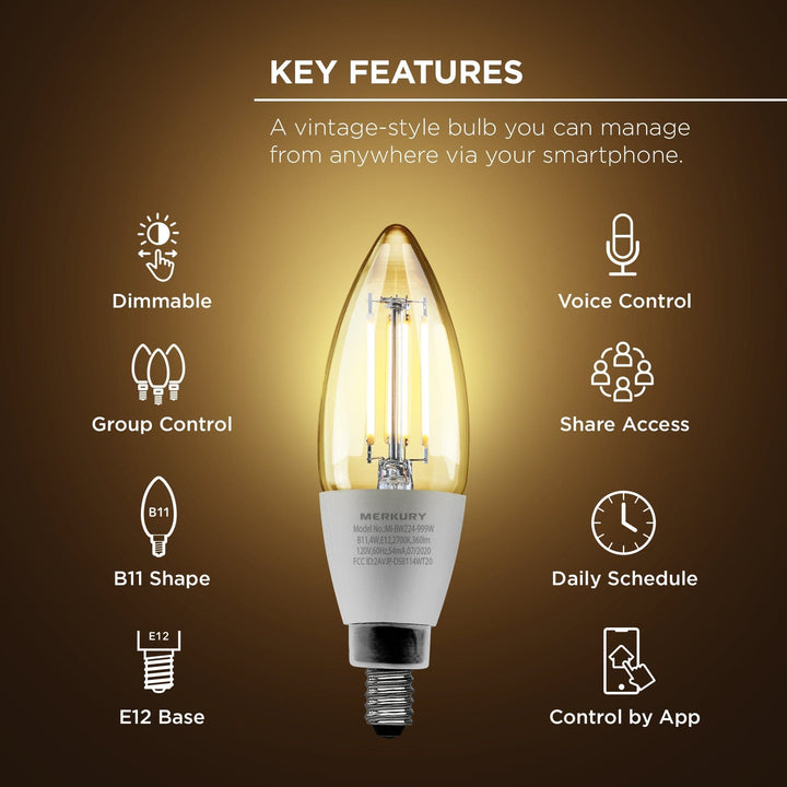 Merkury Innovations B11 Edison Candelabra Bulb (2-Pack) - SMART HOME SHOP