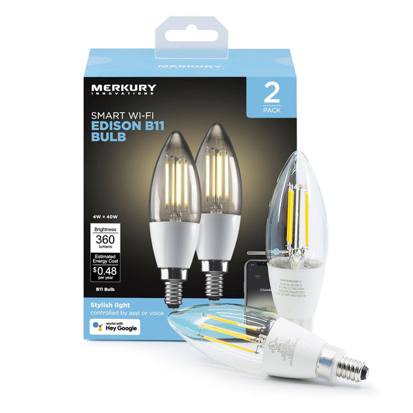 Merkury Innovations B11 Edison Candelabra Bulb (2-Pack) - SMART HOME SHOP