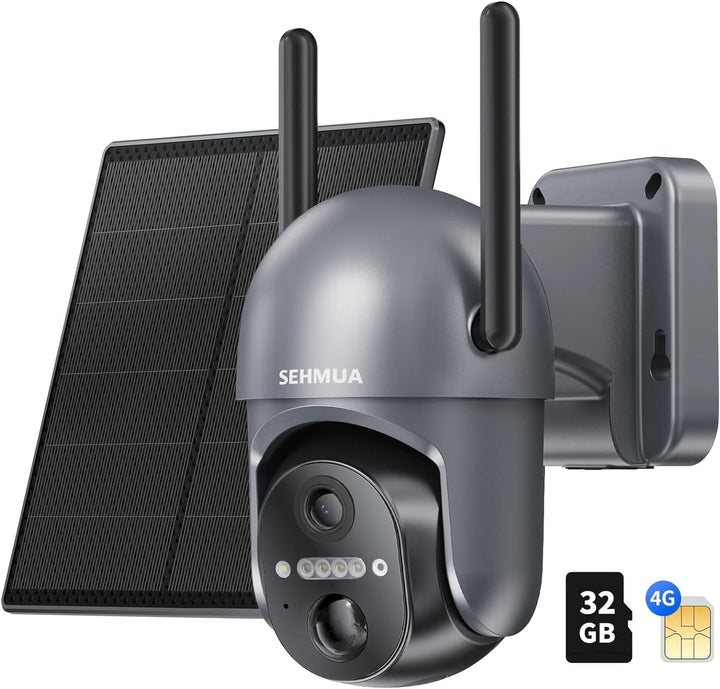 SEHMUA 4G LTE Cellular Solar Security Camera Wireless Outdoor, No WiFi Solar Powered Camera, 360° Live View, 2K Color Night Vision, PIR Motion Sensor, 2 Way Talk(32G SD&SIM Card Included) - SMART HOME SHOP