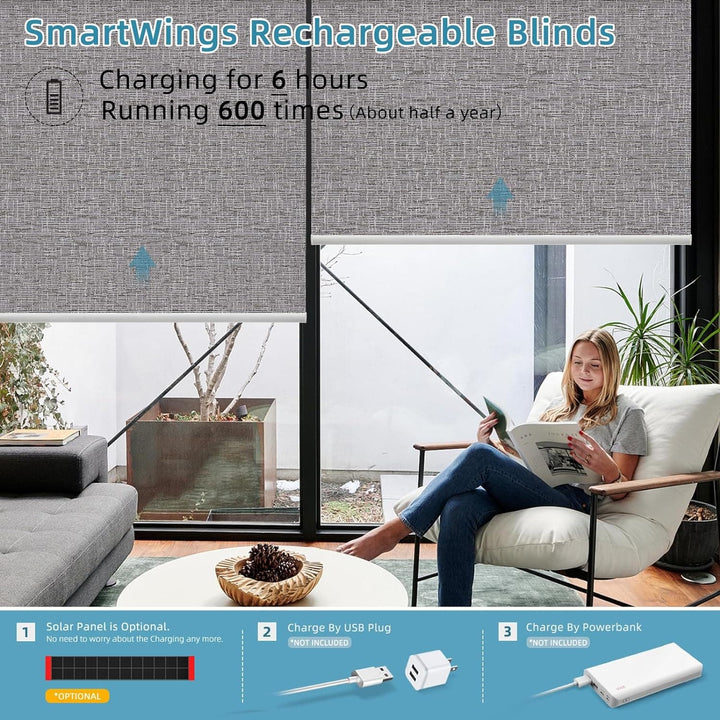 SmartWings Motorized Blind Work with Homekit Thread-Enabled, 100% Blackout Smart Shades with Remote Control, Automatic Roller Shade, Electric Blinds Custom Up to 110" W x 120" H, Safari Midnight - SMART HOME SHOP