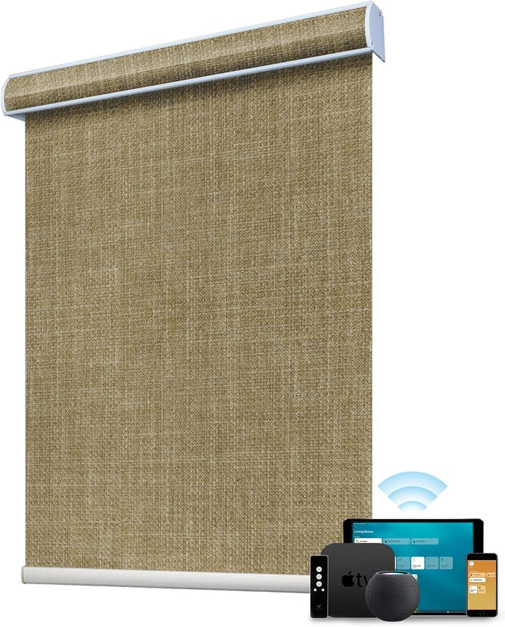 SmartWings Motorized Blind Work with Homekit Thread-Enabled, 100% Blackout Smart Shades with Remote Control, Automatic Roller Shade, Electric Blinds Custom Up to 110" W x 120" H, Safari Midnight - SMART HOME SHOP