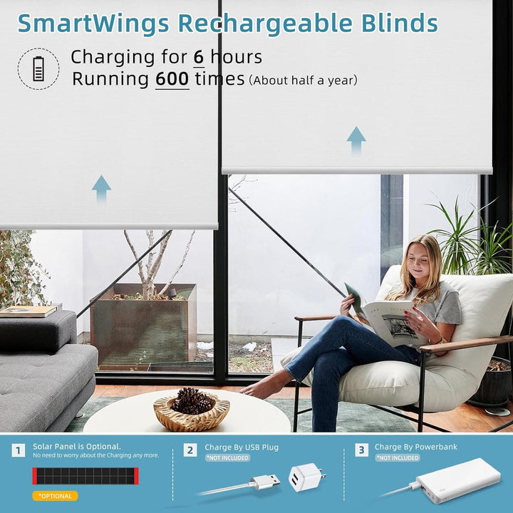 SmartWings Motorized Blind Work with Homekit Thread-Enabled, 100% Blackout Smart Shades with Remote Control, Automatic Roller Shade, Electric Blinds Custom Up to 110" W x 120" H, Essential White - SMART HOME SHOP