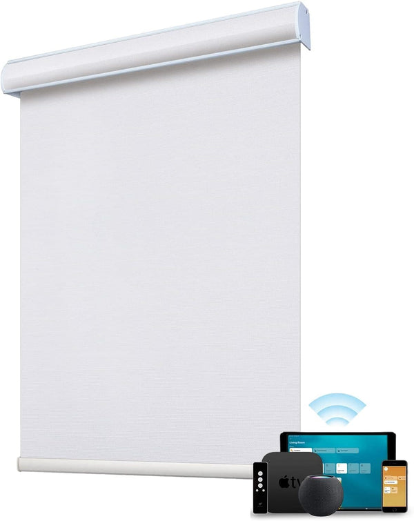 SmartWings Motorized Blind Work with Homekit Thread-Enabled, 100% Blackout Smart Shades with Remote Control, Automatic Roller Shade, Electric Blinds Custom Up to 110" W x 120" H, Essential White - SMART HOME SHOP