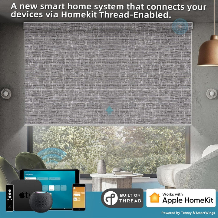 SmartWings Motorized Blind Work with Homekit Thread-Enabled, 100% Blackout Smart Shades with Remote Control, Automatic Roller Shade, Electric Blinds Custom Up to 110" W x 120" H, Safari Midnight - SMART HOME SHOP