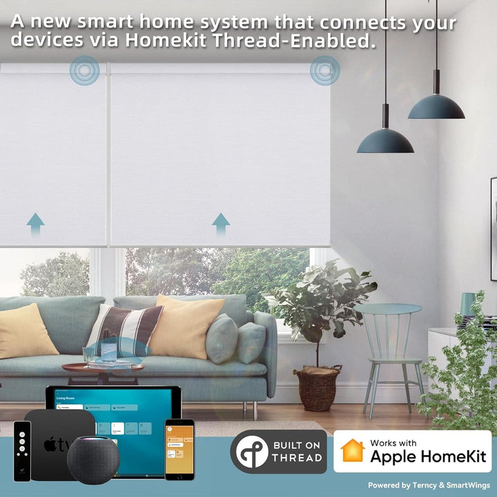 SmartWings Motorized Blind Work with Homekit Thread-Enabled, 100% Blackout Smart Shades with Remote Control, Automatic Roller Shade, Electric Blinds Custom Up to 110" W x 120" H, Essential White - SMART HOME SHOP