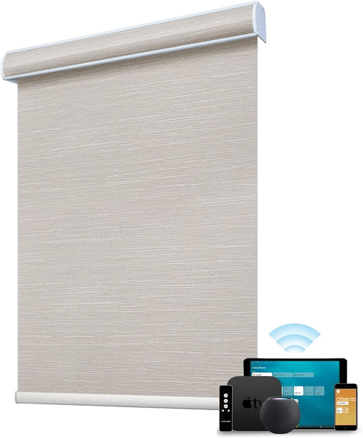 SmartWings Motorized Blind Work with Homekit Thread-Enabled, 100% Blackout Smart Shades with Remote Control, Automatic Roller Shade, Electric Blinds in Custom Width 16" to 110", Vinyl Beige - SMART HOME SHOP