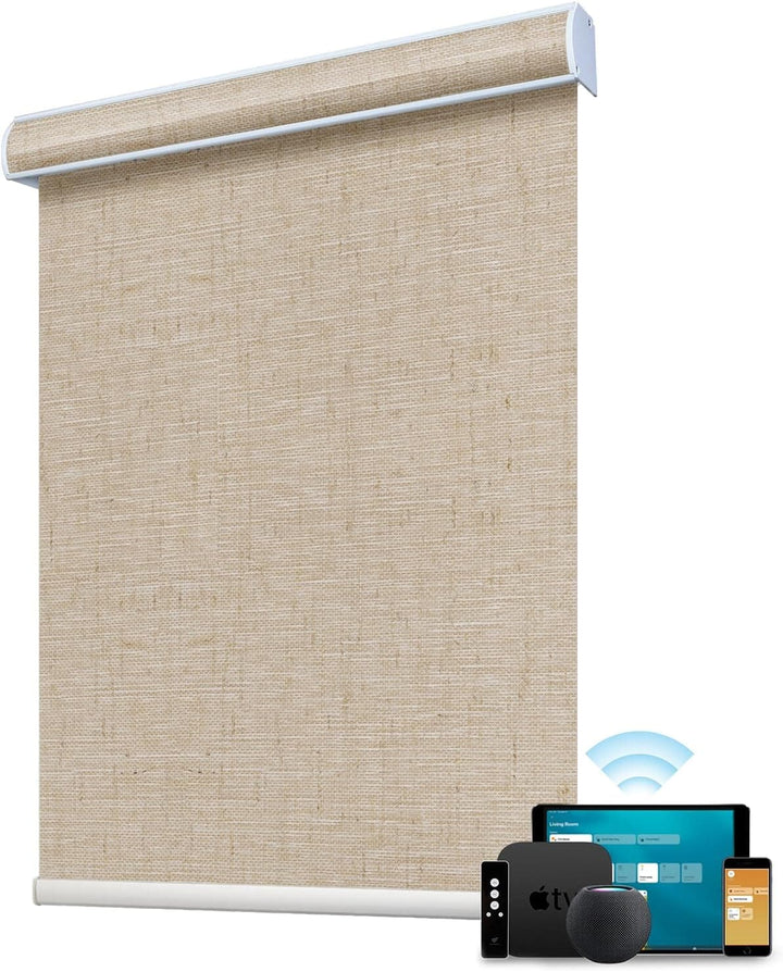 SmartWings Motorized Blind Work with Homekit Thread-Enabled, 100% Blackout Smart Shades with Remote Control, Automatic Roller Shade, Electric Blinds in Custom Width 16" to 110", Vinyl Beige - SMART HOME SHOP