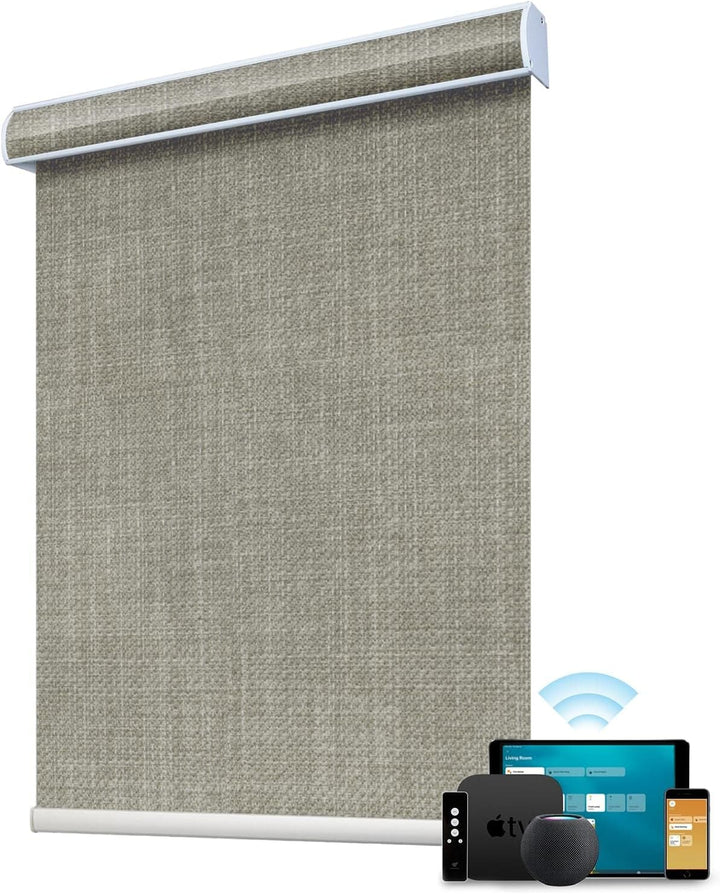 SmartWings Motorized Blind Work with Homekit Thread-Enabled, 100% Blackout Smart Shades with Remote Control, Automatic Roller Shade, Electric Blinds in Custom Width 16" to 110", Vinyl Beige - SMART HOME SHOP