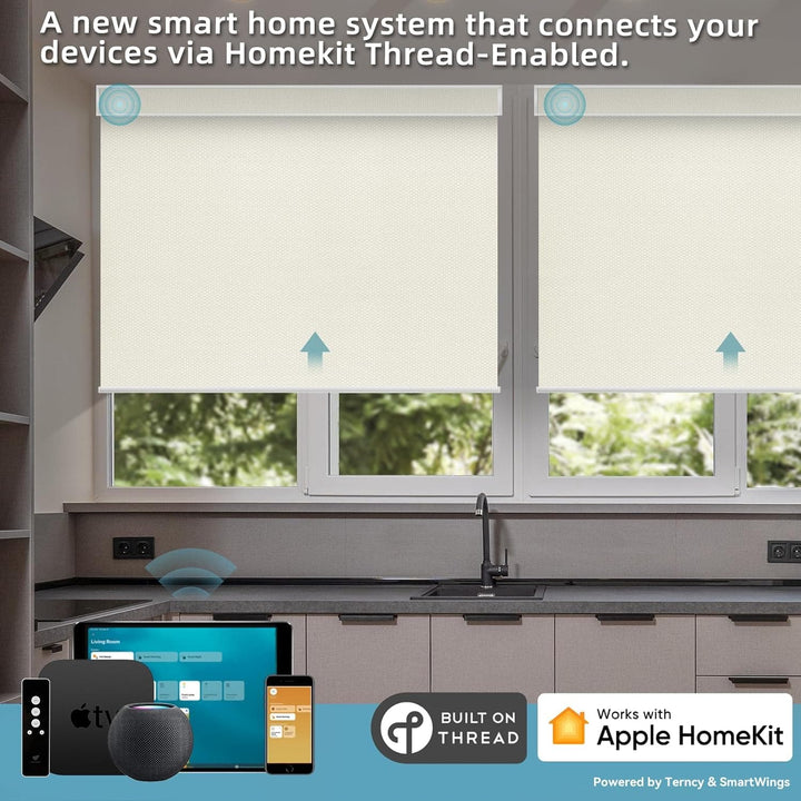 SmartWings Motorized Blind Work with Homekit Thread-Enabled, 100% Blackout Smart Shades with Remote Control, Automatic Roller Shade, Electric Blinds in Custom Width 16" to 110", Vinyl Beige - SMART HOME SHOP