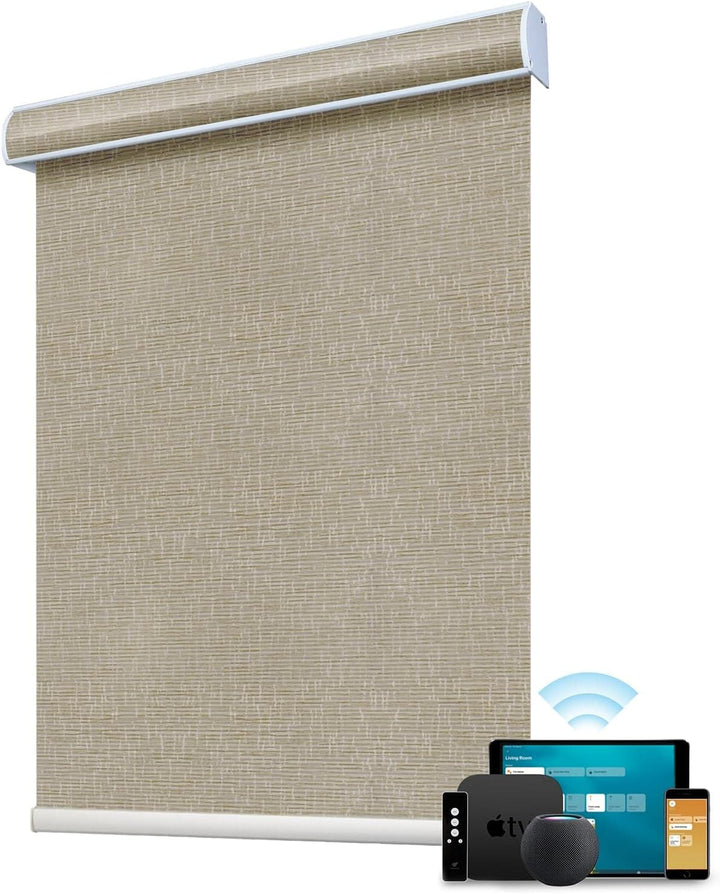 SmartWings Motorized Blind Work with Homekit Thread-Enabled, 100% Blackout Smart Shades with Remote Control, Automatic Roller Shade, Electric Blinds in Custom Width 16" to 110", Vinyl Beige - SMART HOME SHOP