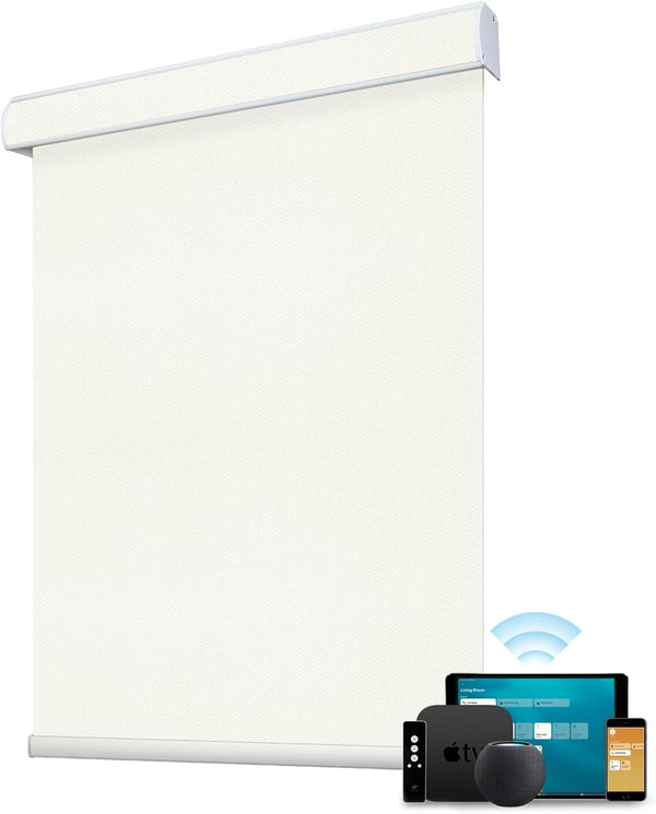 SmartWings Motorized Blind Work with Homekit Thread-Enabled, 100% Blackout Smart Shades with Remote Control, Automatic Roller Shade, Electric Blinds in Custom Width 16" to 110", Vinyl Beige - SMART HOME SHOP