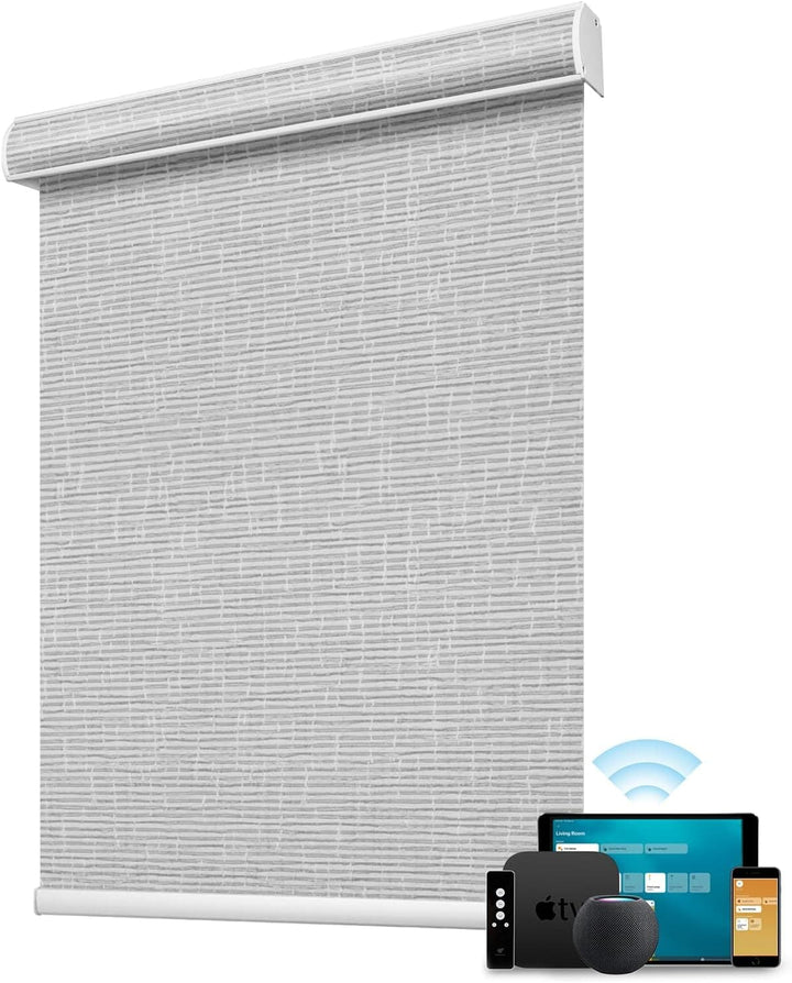 SmartWings Motorized Blind Work with Homekit Thread-Enabled, 100% Blackout Smart Shades with Remote Control, Automatic Roller Shade, Electric Blinds in Custom Width 16" to 110", Vinyl Beige - SMART HOME SHOP