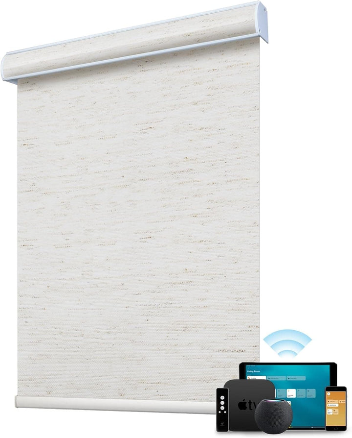 SmartWings Motorized Blind Work with Homekit Thread-Enabled, 100% Blackout Smart Shades with Remote Control, Automatic Roller Shade, Electric Blinds in Custom Width 16" to 110", Vinyl Beige - SMART HOME SHOP