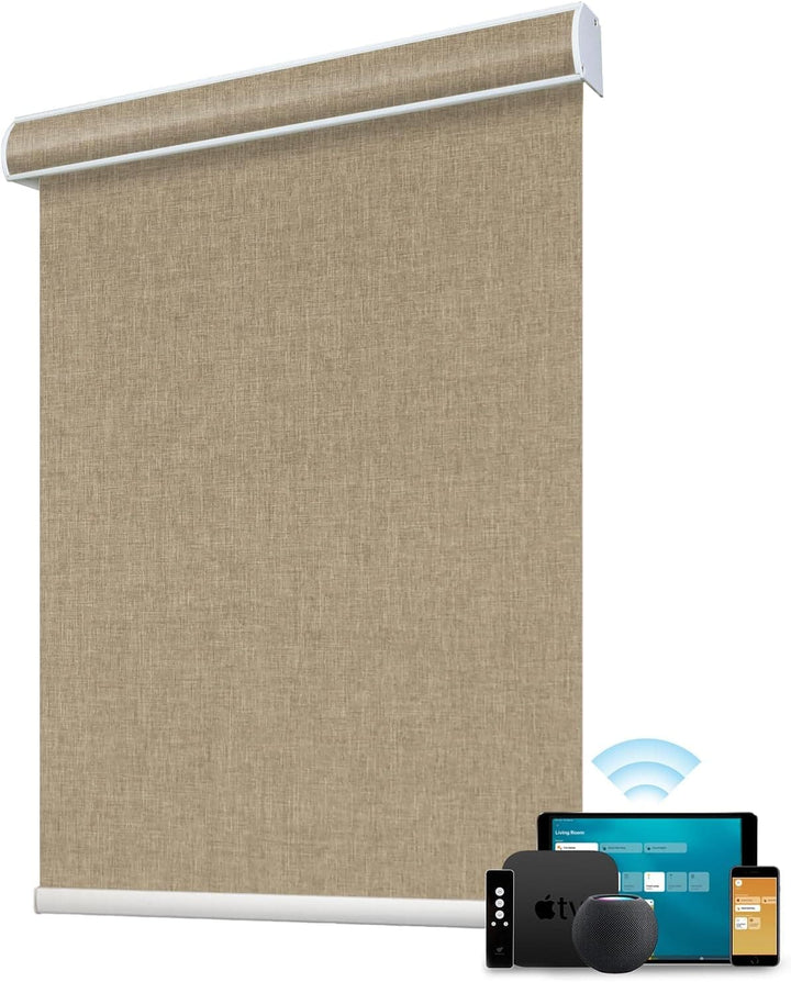 SmartWings Motorized Blind Work with Homekit Thread-Enabled, 100% Blackout Smart Shades with Remote Control, Automatic Roller Shade, Electric Blinds in Custom Width 16" to 110", Vinyl Beige - SMART HOME SHOP