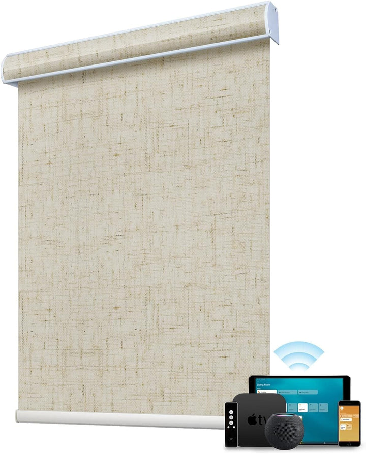 SmartWings Motorized Blind Work with Homekit Thread-Enabled, 100% Blackout Smart Shades with Remote Control, Automatic Roller Shade, Electric Blinds in Custom Width 16" to 110", Vinyl Beige - SMART HOME SHOP
