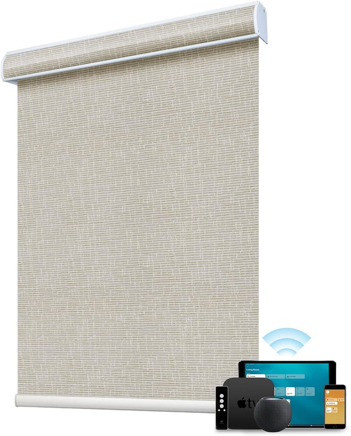 SmartWings Motorized Blind Work with Homekit Thread-Enabled, 100% Blackout Smart Shades with Remote Control, Automatic Roller Shade, Electric Blinds in Custom Width 16" to 110", Vinyl Beige - SMART HOME SHOP