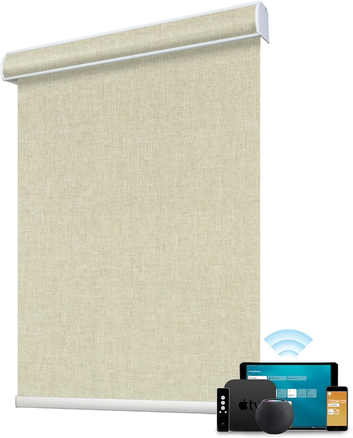 SmartWings Motorized Blind Work with Homekit Thread-Enabled, 100% Blackout Smart Shades with Remote Control, Automatic Roller Shade, Electric Blinds in Custom Width 16" to 110", Vinyl Beige - SMART HOME SHOP