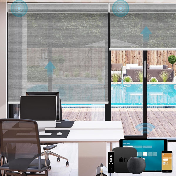 SmartWings Motorized Blinds with Remote Compatible with Homekit Thread-Enabled, Light Filtering Cordless Smart Shade, Electric Automatic Blinds, Custom Up to 110”W x 148”H, PVC Free Silver - SMART HOME SHOP