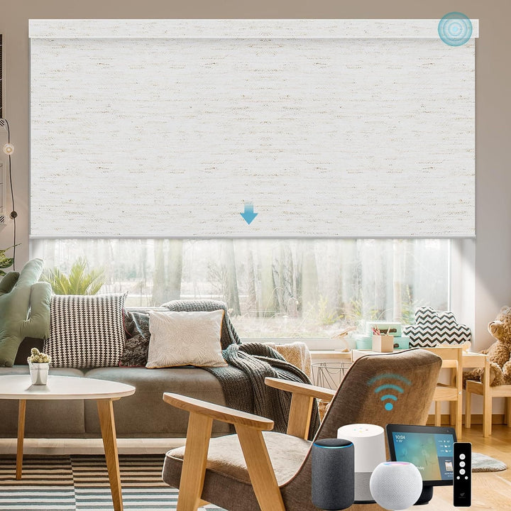 SmartWings Motorized Blinds with Remote for Windows, Automatic Smart Blinds Electric Roller Shades Blackout Work with Alexa Homekit Thread Google Z-Wave, Custom Up to 110" W x 128" H, Vigor White - SMART HOME SHOP