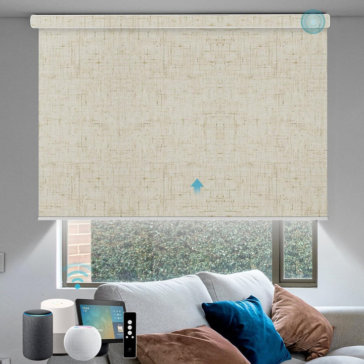 SmartWings Motorized Blinds with Remote for Windows, Automatic Smart Blinds Electric Roller Shades Blackout Work with Alexa Homekit Thread Google Z-Wave, Custom Up to 110" W x 128" H, Vigor White - SMART HOME SHOP