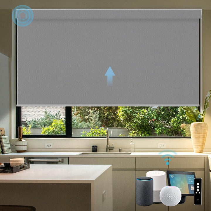 SmartWings Motorized Blinds with Remote for Windows, Automatic Smart Blinds Electric Roller Shades Blackout Work with Alexa Homekit Thread Google Z-Wave, Custom Up to 110" W x 128" H, Vigor White - SMART HOME SHOP