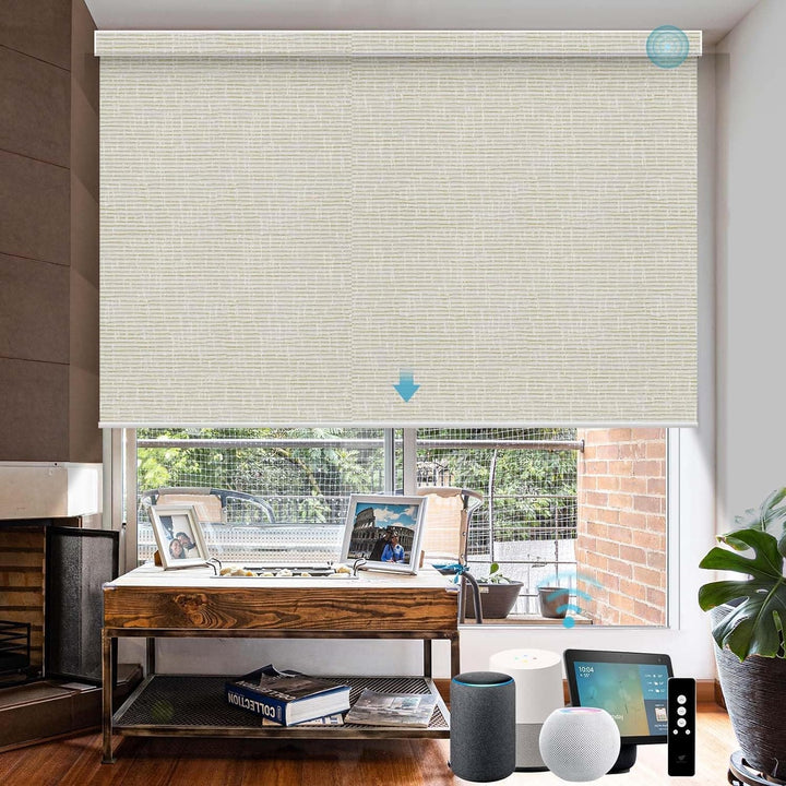 SmartWings Motorized Blinds with Remote for Windows, Automatic Smart Blinds Electric Roller Shades Blackout Work with Alexa Homekit Thread Google Z-Wave, Custom Up to 110" W x 128" H, Vigor White - SMART HOME SHOP