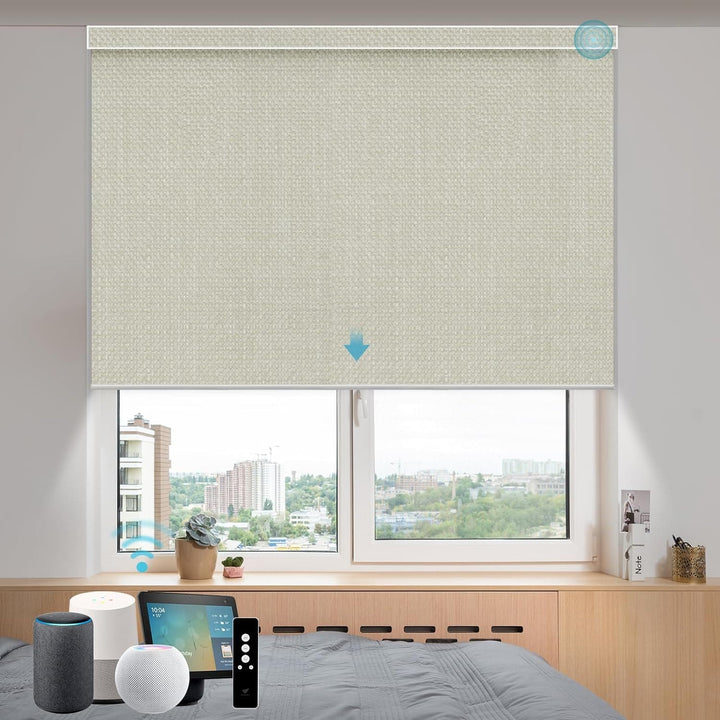 SmartWings Motorized Blinds with Remote for Windows, Automatic Smart Blinds Electric Roller Shades Blackout Work with Alexa Homekit Thread Google Z-Wave, Custom Up to 110" W x 128" H, Vigor White - SMART HOME SHOP