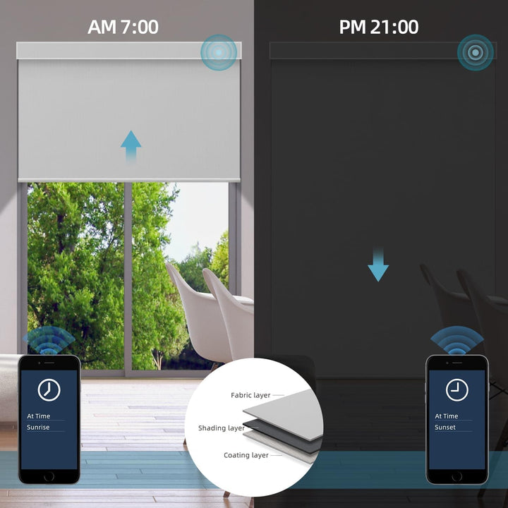 SmartWings Motorized Blinds with Remote for Windows, Automatic Smart Blinds Electric Roller Shades Blackout work with Alexa Homekit Thread Google Z-wave, Custom Up to 110"W x 128"H, Vinyl Light Grey - SMART HOME SHOP