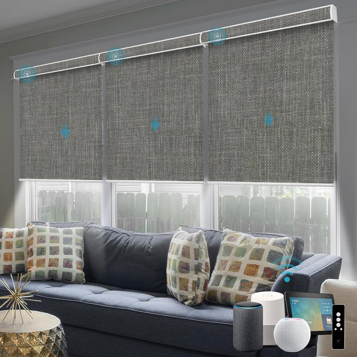 SmartWings Motorized Blinds with Remote for Windows, Automatic Smart Blinds Electric Roller Shades Blackout Work with Alexa Homekit Thread Google Z-Wave, Custom Up to 110" W x 128" H, Vigor White - SMART HOME SHOP